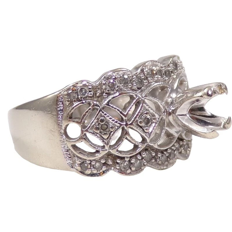 Solid 10K White Gold Natural Diamond 4mm Setting Ring Size 7 - Image 2 of 4