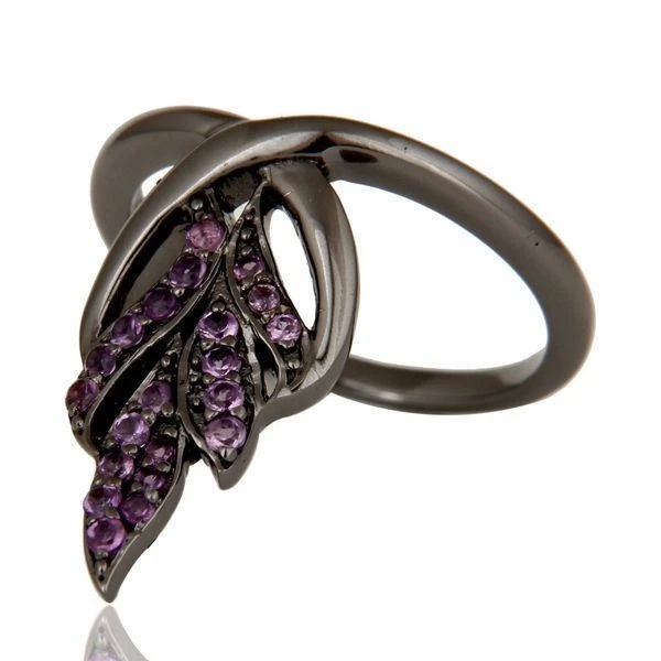 Anillos de diseño de hoja de piedras preciosas amatista de plata 925 rodio negro joyería Foto 3 de 4
