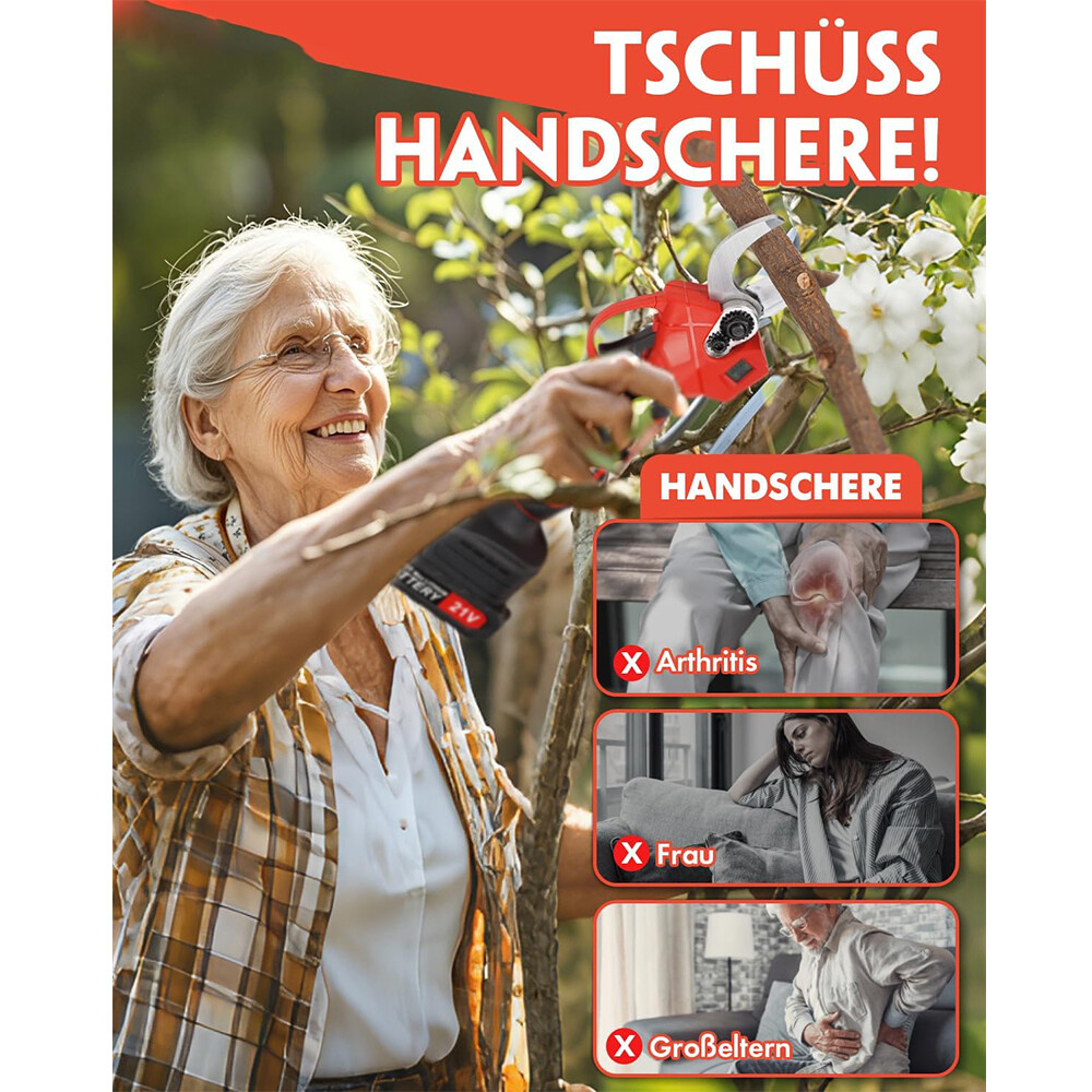 Mit 2 Akkus Gartenschere Stschneider Rebschere Astschneider 30mm Akku Astschere