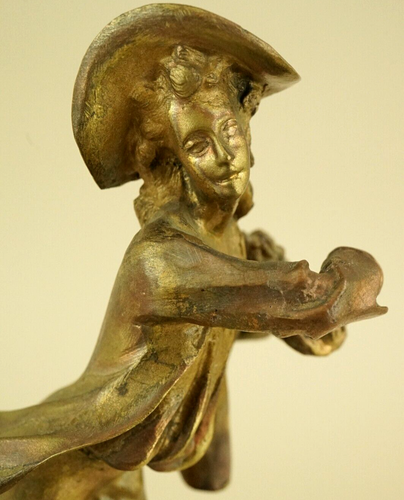 Coppia Sculture Bronzo dorato mercurio Dama damerino dandy Liberty Francia 1900 - Foto 15 di 24
