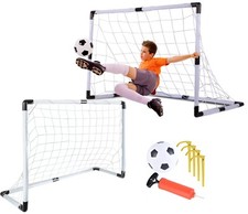 Set 2 porte da calcio mini per bambini + set pallone rete picch 120 x 80 x 40 cm