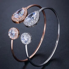 Adjustable Woman 585 Rose Gold Plated Round and Water Drop CZ Bangle Jewellery
