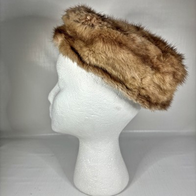 Vintage Pillbox Fascinator Fur Hat 50s Pillbox Hat Vintage Brown Mink Fur Satin Bow Velvet  main image 2