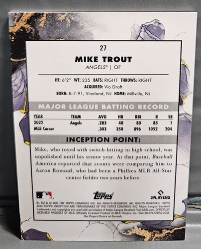 2023 Topps Inception Mike Trout /50 Orange Parallel #27 - Bild 2 von 2