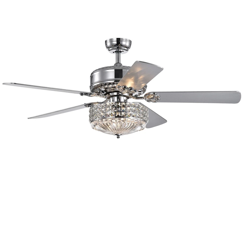 Gremane Chrome 52-inch Lighted Ceiling Fan with Crystal Shade w Remote - Image 2 of 4