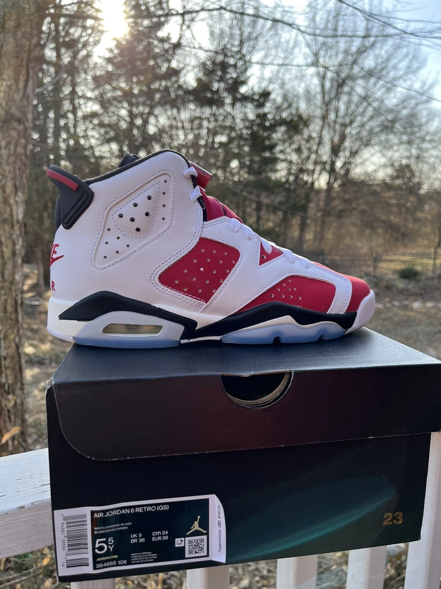 NIke Air Jordan 6 Retro Carmine White Red Black 384665-106 GS DS Size 5.5Y  New | eBay