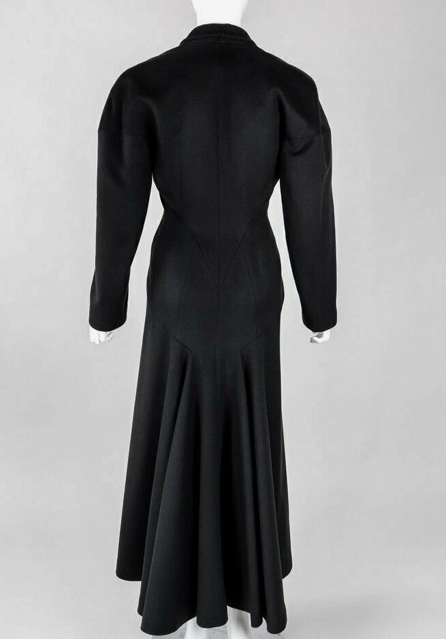ABRIGO MAXI DE VESTIR VINTAGE AZZEDiNE ALAIA NEGRO ACAMPANADO COLA DE PESCADO FR 38 US 4