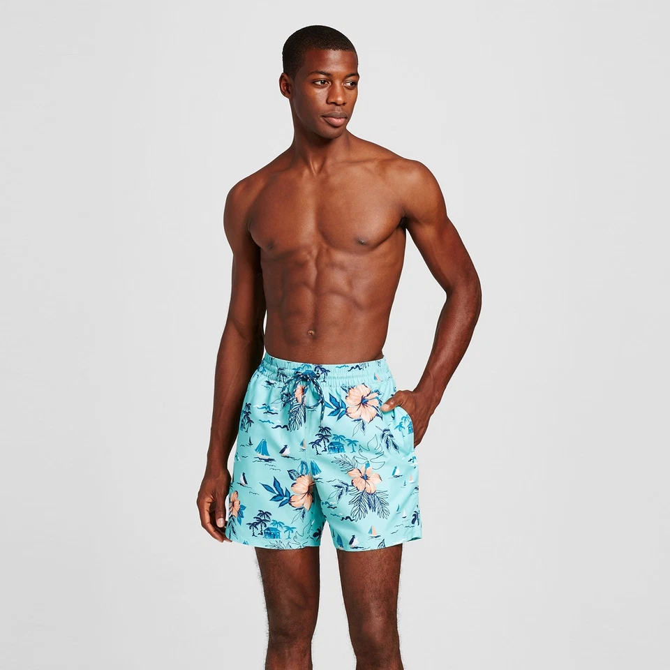 Men's Island Print Swim Trunks Green - Merona  Men's XXL NEW - Imagem 3 de 3