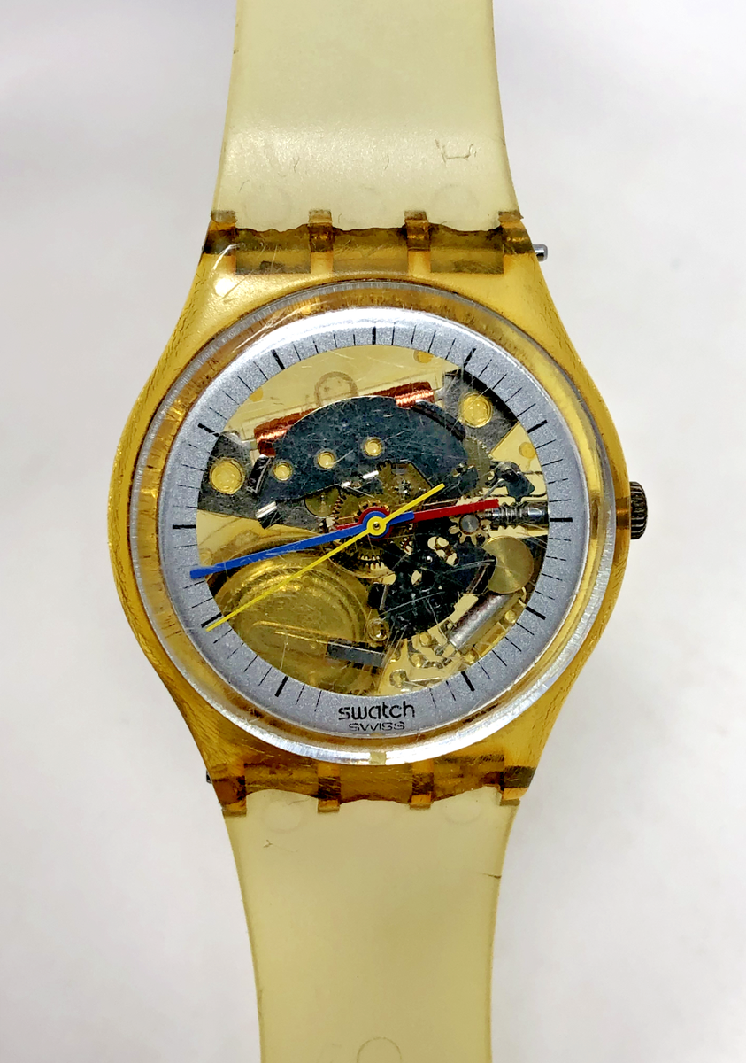 Vintage Transparent Swatch Watch Elastic Strap Clear Gears Vintage Transparent Swatch Watch Elastic Strap Clear Gears