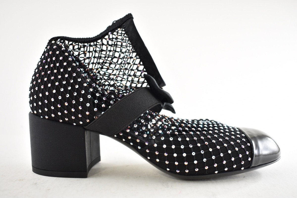 Chanel 23S Black Mesh Crystal Sock Boot CC Logo Mary Jane Chanel 23S Black Mesh Crystal Sock Boot CC Logo Mary Jane