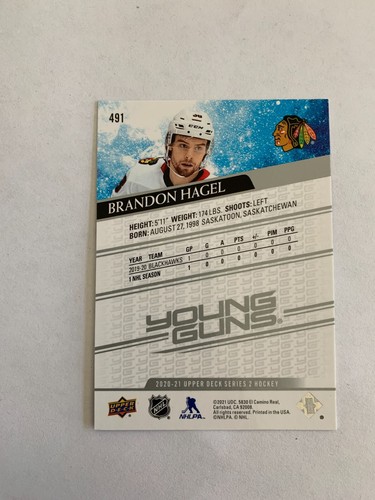 Brandon Hagel YG RC 2020-21 cubierta superior #491 - Chicago Blackhawks - Imagen 2 de 2