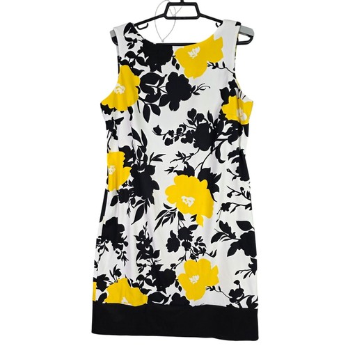 AB Studio ärmelloses Damen-Etuikleid schwarz weiß gelb Blumenmuster Polyester 8