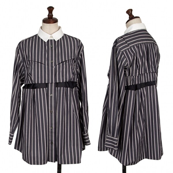 トップス sacai sacai Cutting Switched Design Striped Long Sleeve Shirt Size