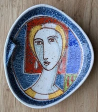 VINTAGE Alvino Bagni Raymor MCM Female Portrait Pottery Cigar ASHTRAY Italy 9x8"