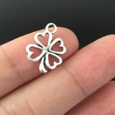 5pcs DIY Silver-Tone 4 Leaf Clover Pendant Charms 12mm x16mm