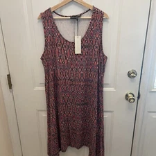 Rachel Zoe Plus Size 2X Dress Ikat Print Dress Stretchy Scoop Neck  NWT