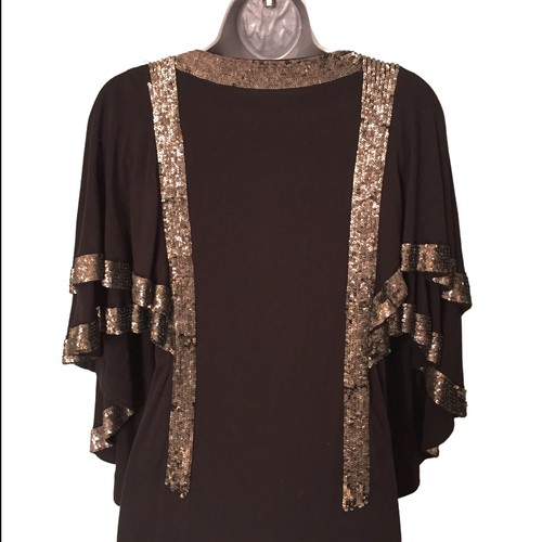 DAY Birger et Mikkelsen Dress Sz M Black Jersey Gold Sequin Tiered Kimono Sleeve - Picture 19 of 21