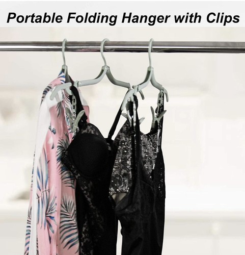 Folding Hangers with Clips, Space-Saving Hangers for Clothes, Compact closet - Picture 2 of 7