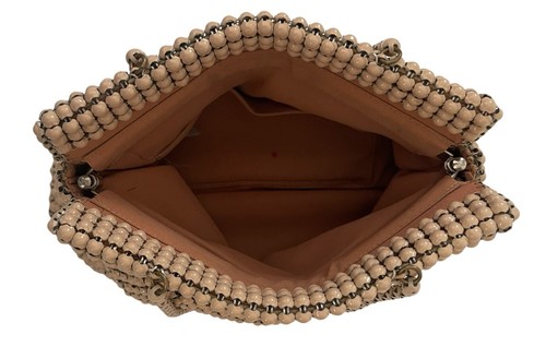 Vintage Whiting And Davis Alumesh Cream / Light Brown Metal Mesh Clutch Purse - Picture 2 of 5