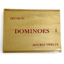 Double 12 Dominoes Set 91 Pieces Color Dot Tiles Wooden Box Complete