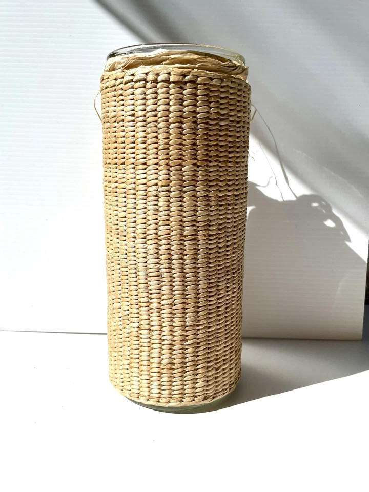 Jarrón de vidrio cubierto con cesta de sisal de rafia de 12" decoración de otoño de 5" de diámetro Foto 3 de 4