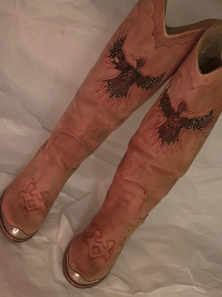 1970's VINTAGE Tall PHOENIX Feather Insert Hippy STATEMENT Boots NUBUCK LEATHER - Image 3 of 4