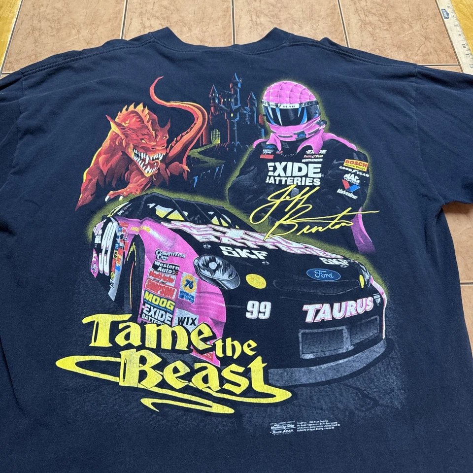 Camiseta De Colección 1998 Jeff Burton NASCAR Tame The Beast AOP 2XL Doble Cara Foto 2 de 4