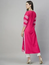 Gosriki Women'S Cotton Blend Chikankari Embroidered Straight Kurta (Stho-Pink...