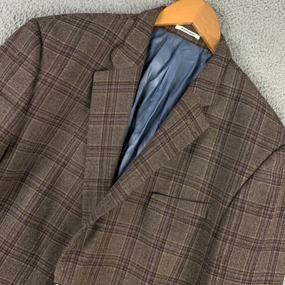 Altered - Peter Millar Sport Coat 48R (Fits 40R) Brown Plaid Wool Blazer FLAW