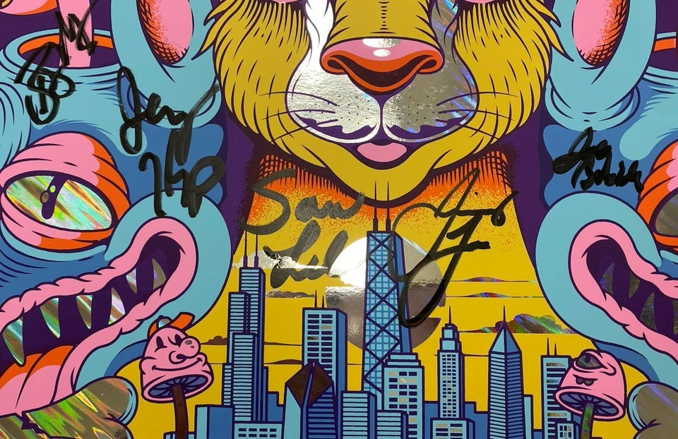 Póster de concierto de papel aluminio auténtico Dogs In A Pile autografiado gira Midwest 2025 Foto 3 de 3