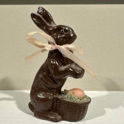 Vintage faux chocolate bunny rabbit egg Easter decor figurine statue