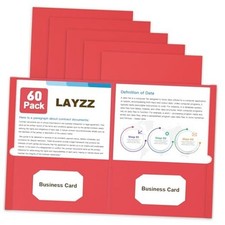 Folders with Pockets, Paper Pocket Folders, 2 Pocket File folders 60 Pack Red