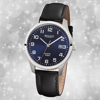 Armbanduhr Leder schwarz Herren Uhr Analog Regent Lederarmband URF1269