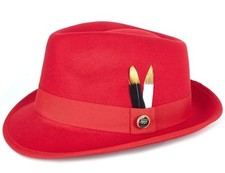 Fedora Hats for Men Women Short Brim Felt hat Trilby Fedora with Medium Red