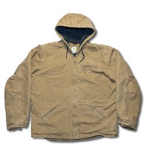 CARHARTT J141-211 Mens Brown Sherpa Lined Work Hooded Jacket Size XL Tall