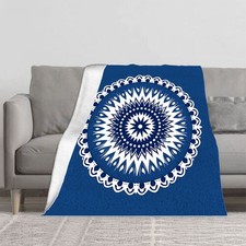 Durable Soft Warm Flannel Blanket - Cozy Blue White Mandala Design for Sofa