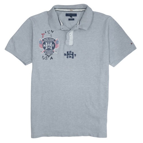 Tommy Hilfiger Womens Polo Shirt Grey Embroidered USA Crest Short Sleeve XXL