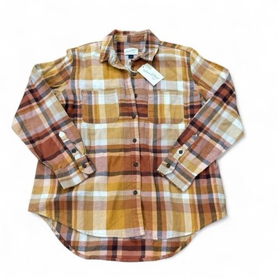 NWT Universal Thread Women's S Brown Yellow Plaid Flannel Button Up Shirt