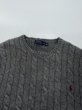 Polo Ralph Lauren Cable Knit Sweater Mens XL Gray Crewneck Red Pony Classic