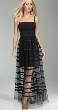 Vera Wang Black Maxi Illusion Mesh Tulle Cocktail Dress Gown Size 12 NWOT