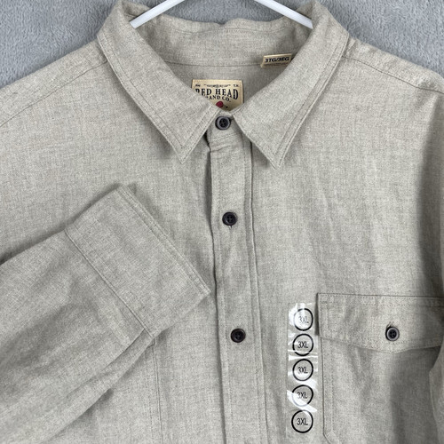Red Head Flannel Shirt Mens 3XL Beige Button Up Long Sleeve Pockets Cotton New - Picture 1 of 15