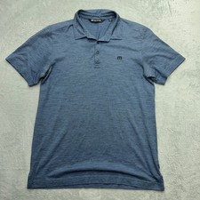 Travis Mathew Polo Shirt Mens Medium Blue Heathered Space Dye Logo Golf Top