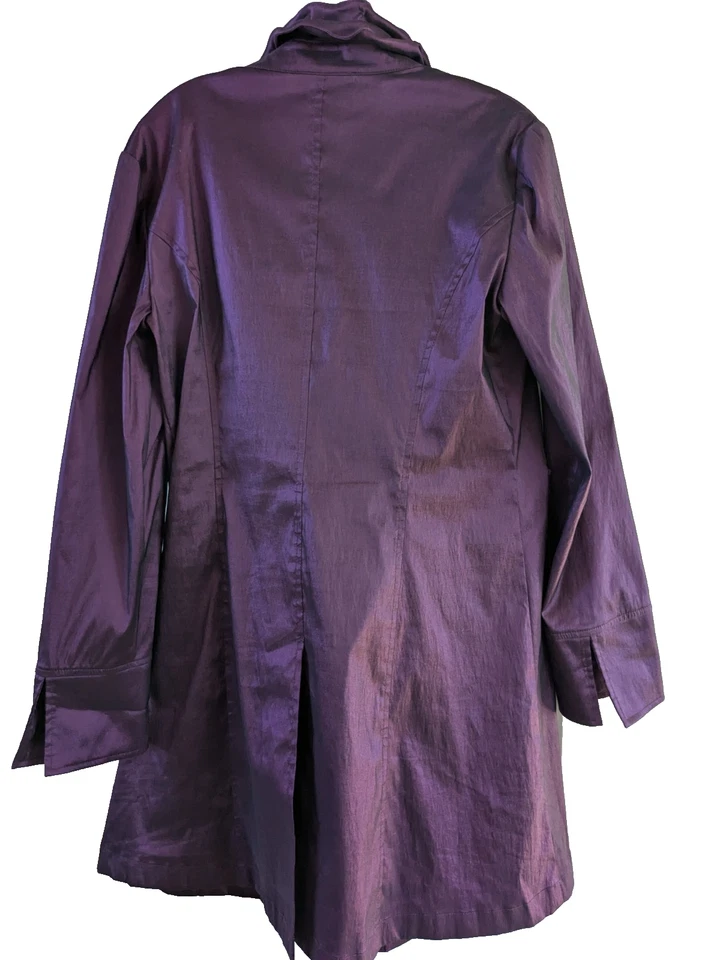 Joseph Ribkoff SZ 12 Women's Crisp Purple Satin Artsy Coat Moldable Ruffle Neck - Image 2 of 4