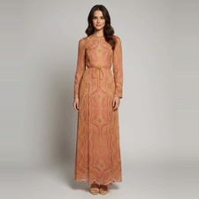 Zimmermann Orange Paisley Print Crepe Long Sleeve Maxi Dress S