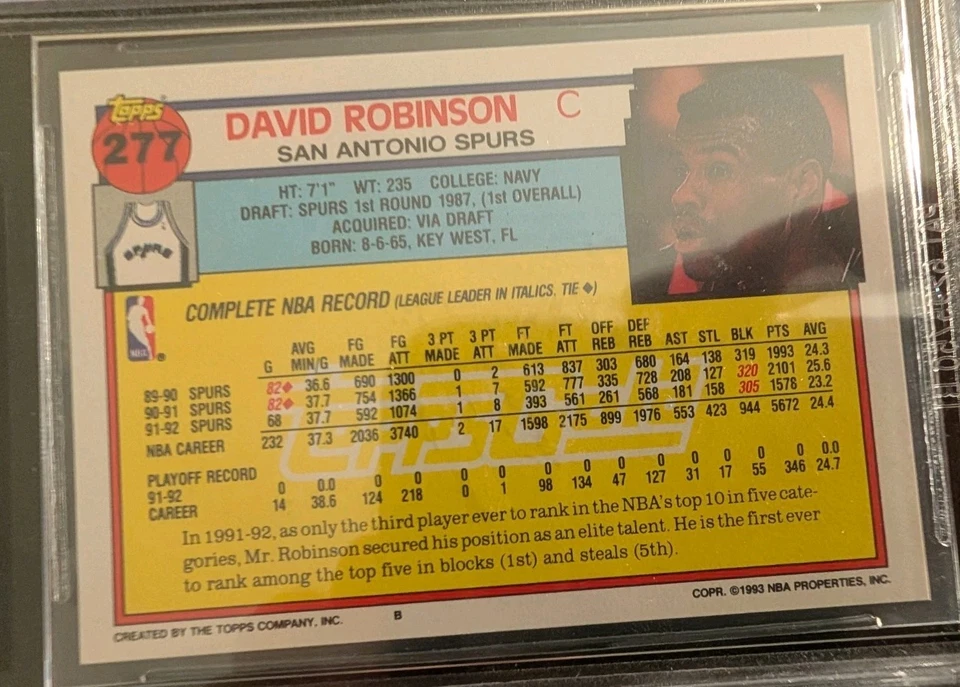 1992-93 Topps Gold #277 David Robinson BGS 10 PRISTINE Pop 1 - Image 4 of 4