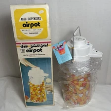 Vintage King Carafe Air Pot Pump Vacuum Dispenser Hot Cold Coffee Floral 1970s!