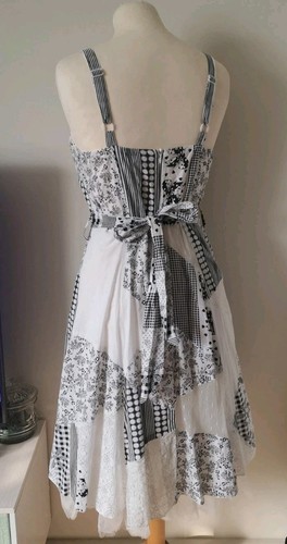 Patchwork Cotton fit & Flare dress Layered asymmetric net Hem Size 10-12 - Picture 18 of 24