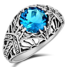 2CT Natural Blue Topaz 925 Solid Sterling Silver Vintage Art Ring Sz 8 XB3-7