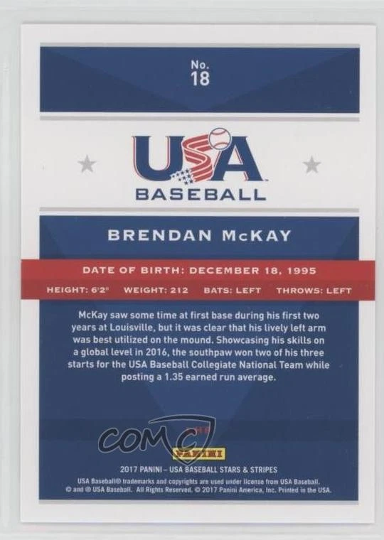 2017 Panini USA Baseball Stars & Stripes Brendan McKay #18 - Image 2 of 2