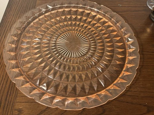VTG Pink Depression Glass Jeannette Windsor 13.5 Inch Chop Plate / Round Platter